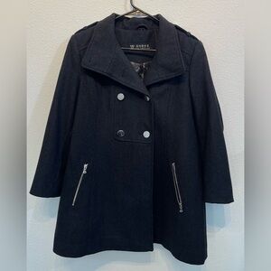Guess Los Angeles Wool Charcoal Gray Pea Coat Y2K Formal Warm Romantic Goth Lg
